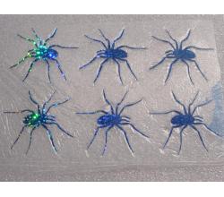 6 Bügelpailletten Spinnen Hologramm hellblau